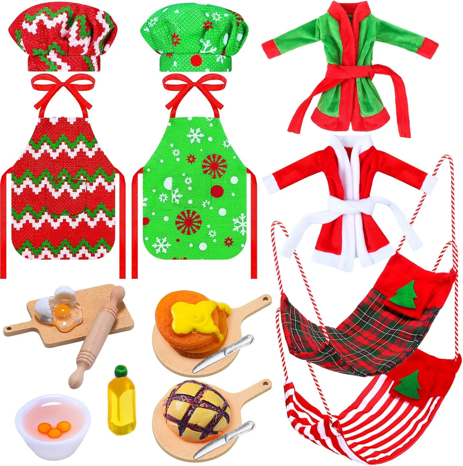 Include Apron conscious goldfish Hats Rolling Pin Egg Cookie Tray Set Mixing Bowl for Xmas Decorations, Doll is Not Included (Adorable Style) Hungdao Christmas Accessories Mini Doll Baker Outfit Set 
