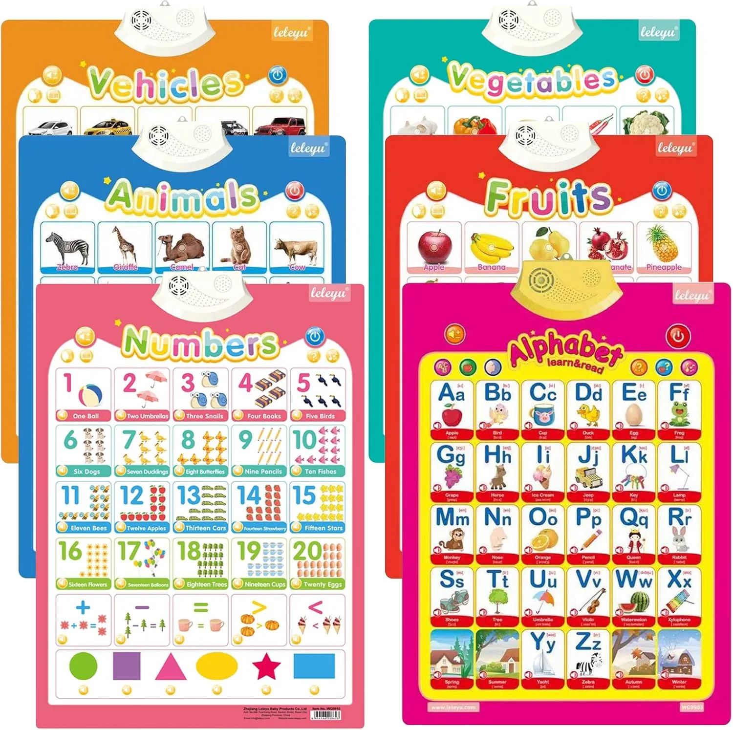 inequality limy Toys for Toddlers$ Talking ABC$123s$Animal$Fruits$Vehicles & Vegetables Poster$Preschool Gifts for Kids 6Pcs Electronic Interactive Alphabet Wall Chart for Kids$ ABC Learning for Toddlers$Learning 