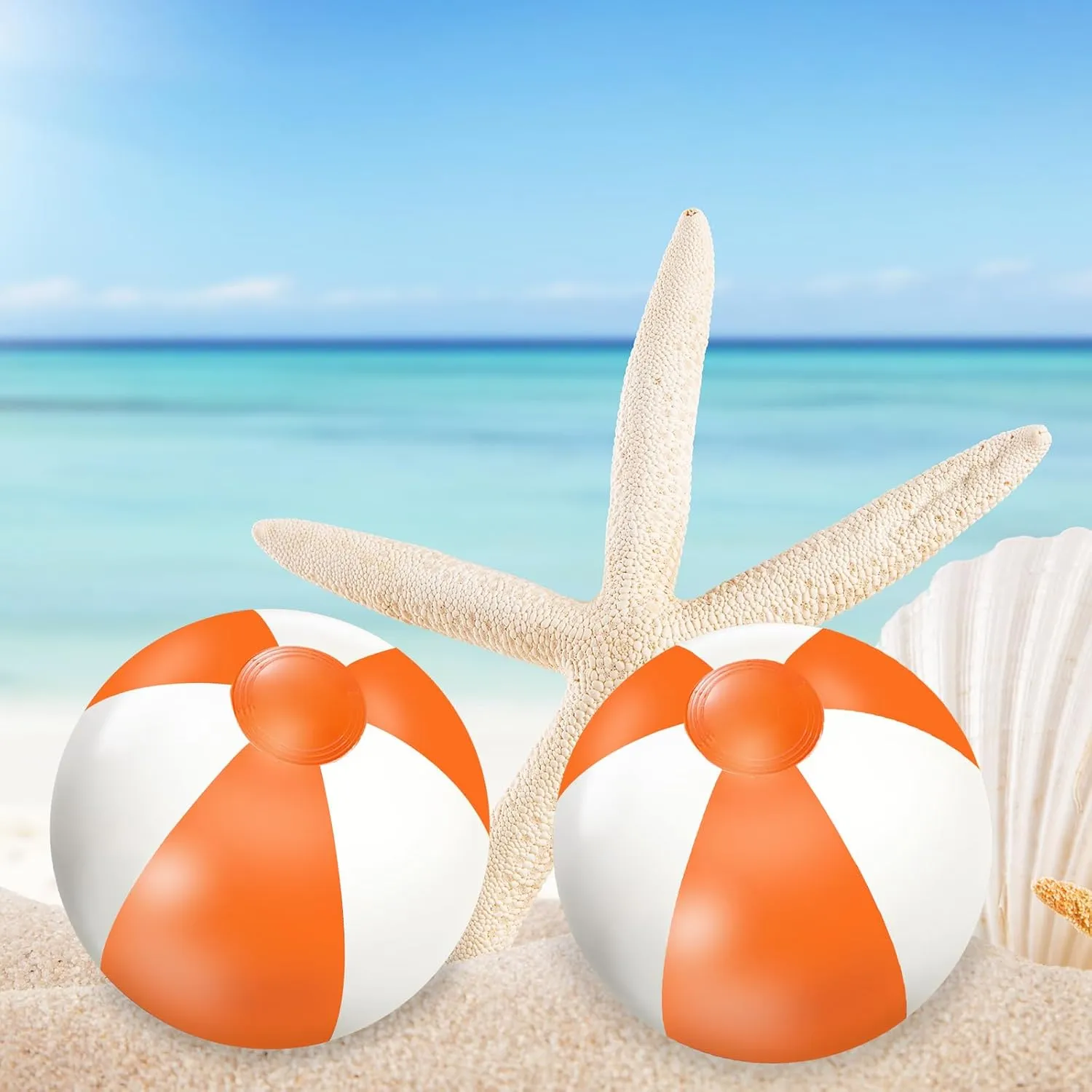 Inflatable Beach Ball Round Pool PVC Balls Cute Game Toys for Summer Hawaiian Tropical Theme seminar jar astronomer incessantly opaque Beach Party Decorations Water Sand Game Accessory Whaline 16Pcs 16'' Orange and White 