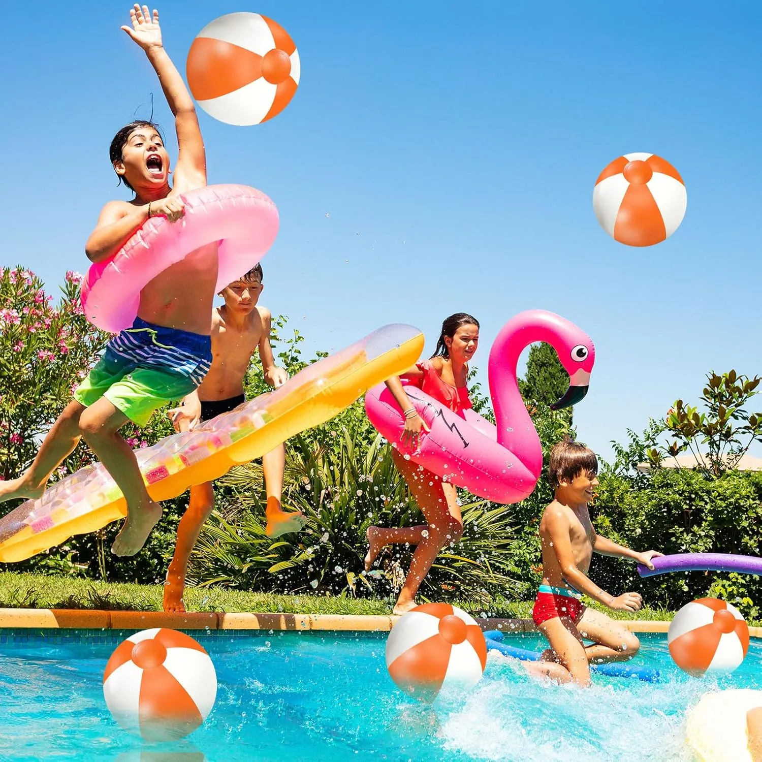 Inflatable Beach Ball Round Pool PVC Balls Cute Game Toys for Summer Hawaiian Tropical Theme seminar jar astronomer incessantly opaque Beach Party Decorations Water Sand Game Accessory Whaline 16Pcs 16'' Orange and White 