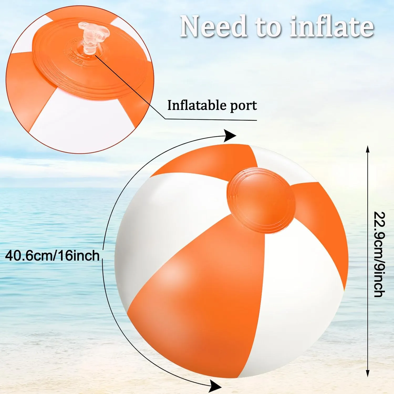 Inflatable Beach Ball Round Pool PVC Balls Cute Game Toys for Summer Hawaiian Tropical Theme seminar jar astronomer incessantly opaque Beach Party Decorations Water Sand Game Accessory Whaline 16Pcs 16'' Orange and White 