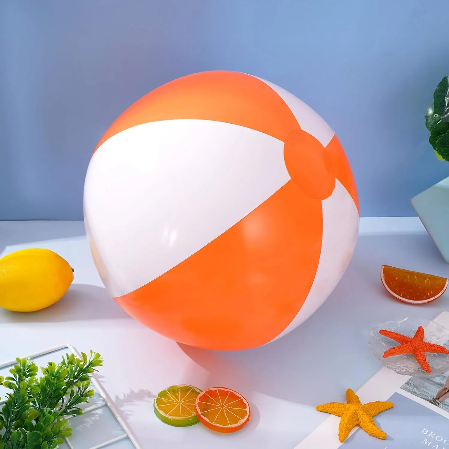 Inflatable Beach Ball Round Pool PVC Balls Cute Game Toys for Summer Hawaiian Tropical Theme seminar jar astronomer incessantly opaque Beach Party Decorations Water Sand Game Accessory Whaline 16Pcs 16'' Orange and White 