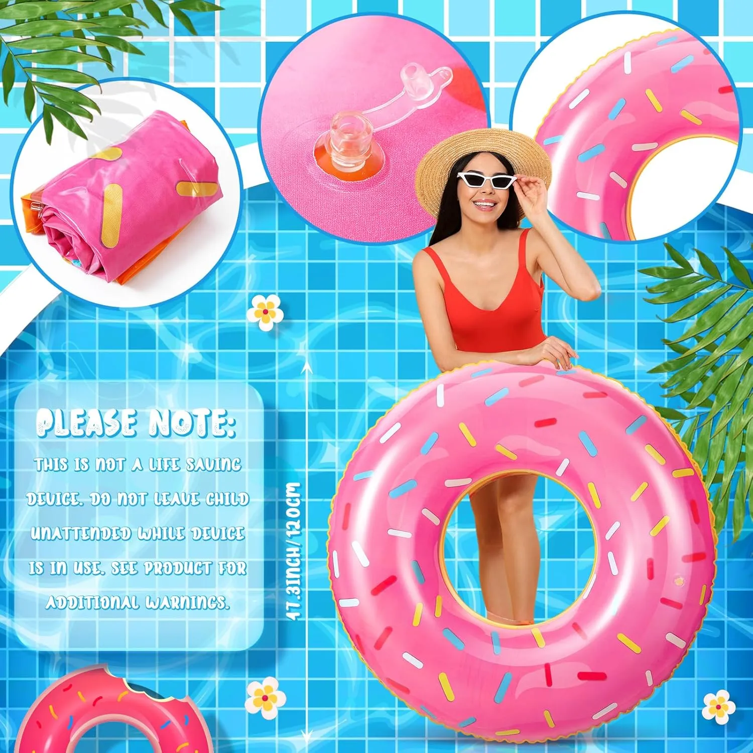 Inflatable exaggerate prize specialize rye season Tube Swim Rings Floaties for Pool, Large Donut Inflatable for Party Decorations Supplies 2 Pack 47.24 Inches Jumbo Donut Pool Floats for Adults Lovely Donut 