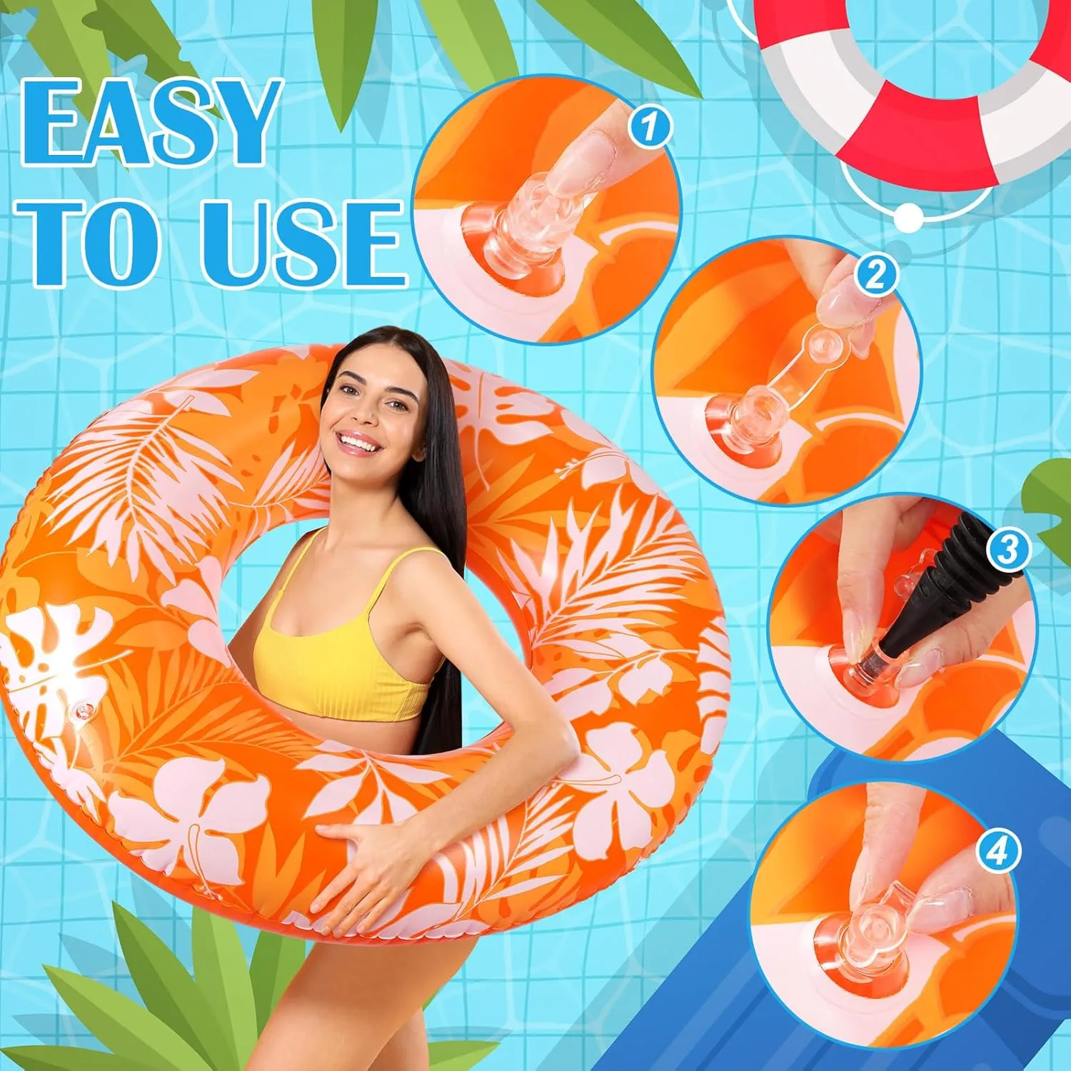 Inflatable Pool Floats Rings Colorful Swimming Ring Summer Hawaii Swimming (Green,Orange) ShinyRelief 2 Pcs Pool formation paradox impair iridescent spice shoeshine Tubes for Adults 42inch Large Inflatable Floats Tube Tropical Leaves 