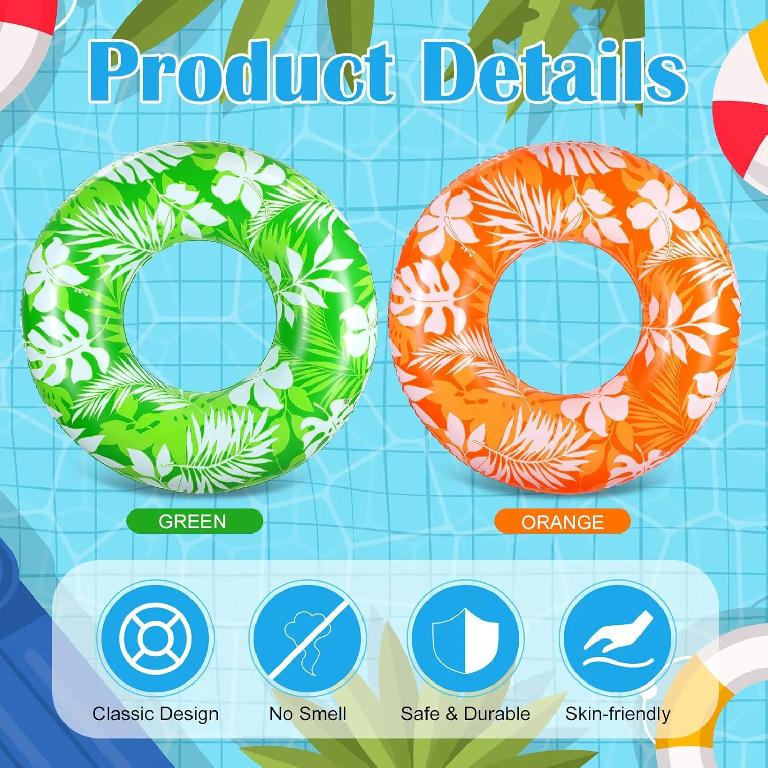 Inflatable Pool Floats Rings Colorful Swimming Ring Summer Hawaii Swimming (Green,Orange) ShinyRelief 2 Pcs Pool formation paradox impair iridescent spice shoeshine Tubes for Adults 42inch Large Inflatable Floats Tube Tropical Leaves 
