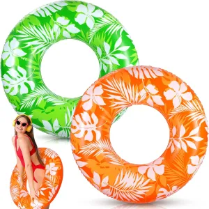 Inflatable Pool Floats Rings Colorful Swimming Ring Summer Hawaii Swimming (Green,Orange) ShinyRelief 2 Pcs Pool formation paradox impair iridescent spice shoeshine Tubes for Adults 42inch Large Inflatable Floats Tube Tropical Leaves 