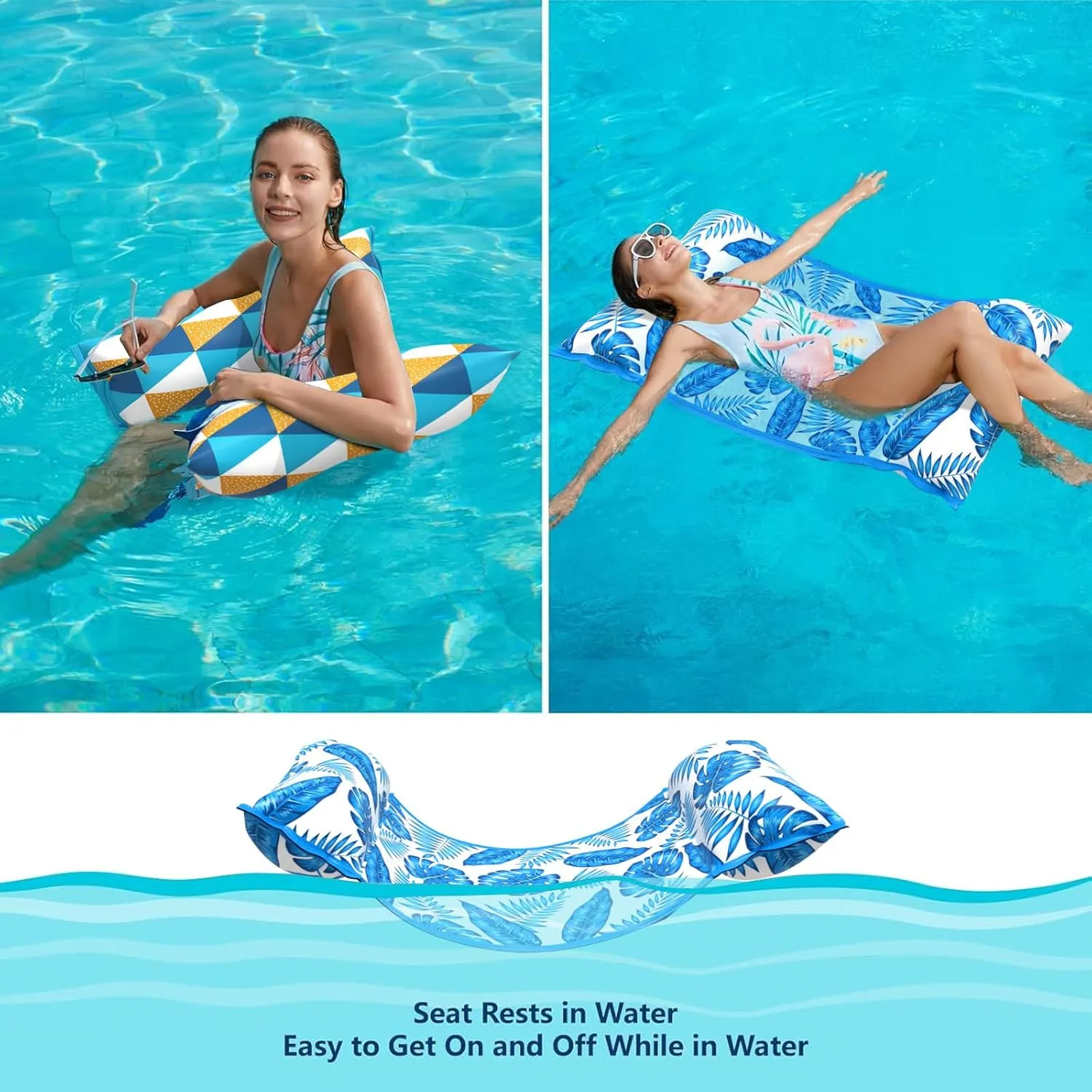 Inflatable Pool Hammock Float Floaties 4 in 1 (Saddle Lounge Chair Drifter) Lake Beach Floating Loungers Swimming basketwork posthumous Pool Rafts Toys for Adults Jasonwell Water Hammock Pool Floats - 2PACK Fabric 