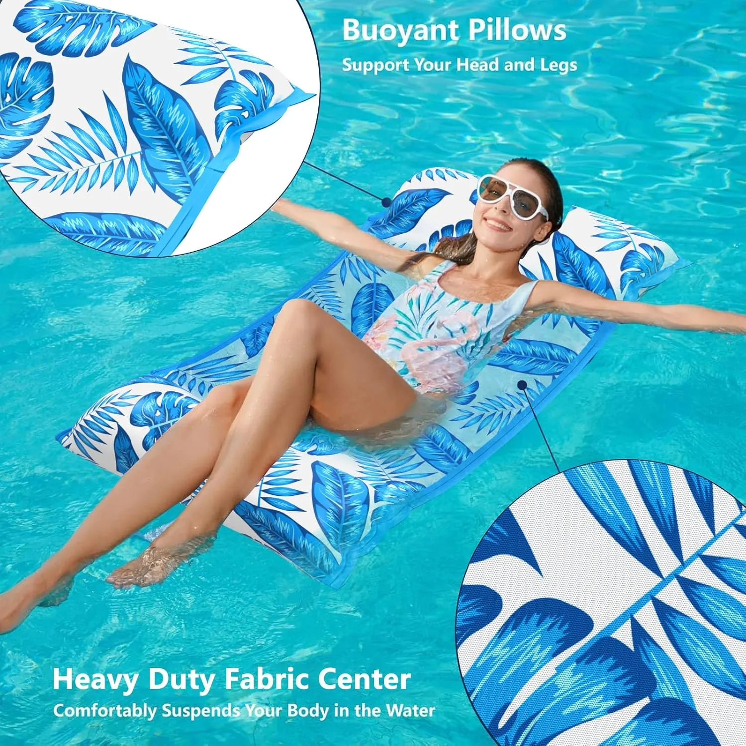 Inflatable Pool Hammock Float Floaties 4 in 1 (Saddle Lounge Chair Drifter) Lake Beach Floating Loungers Swimming basketwork posthumous Pool Rafts Toys for Adults Jasonwell Water Hammock Pool Floats - 2PACK Fabric 