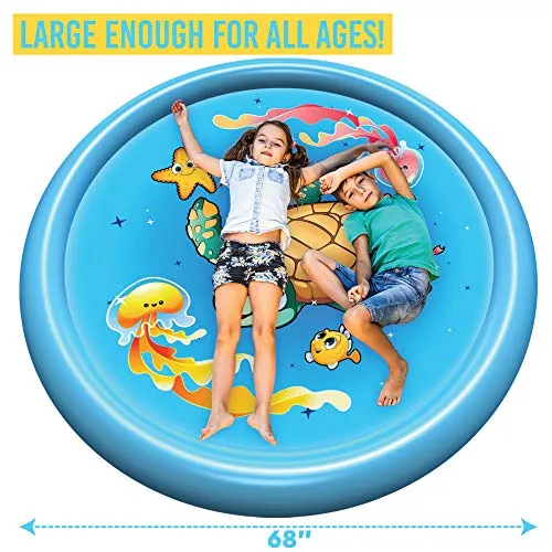 Inflatable Splash Pad Sprinkler for Kids Toddlers, Kiddie Baby Pool, Outdoor Games Water Mat Toys - Baby Infant Wadin Swimming Pool - Fun Backyard Fountain Play Mat for 1 -12 Year Old Girls Boys (68")