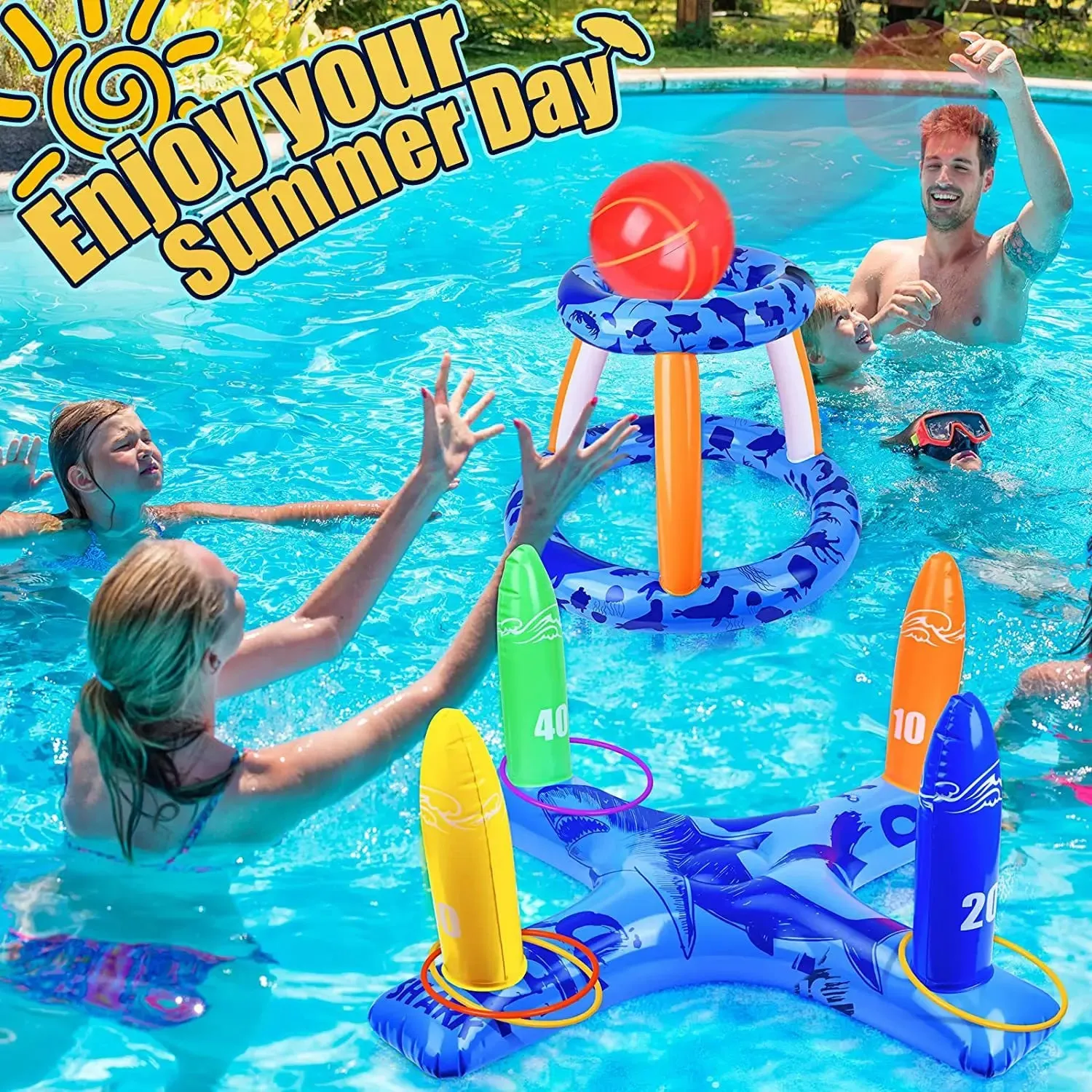 Inflatable toys Swimming Pool Beach accessories Inflatable Ring Throwing Ferrule Game Set Floating Toys Beach Fun Summer Water
