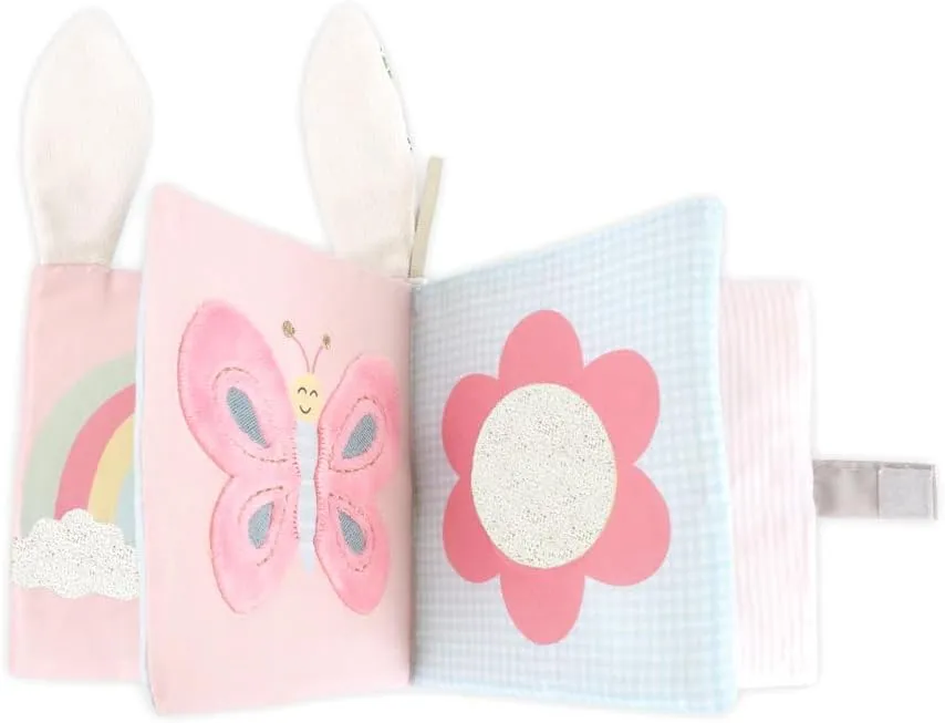 Interactive Learning Toy, Newborn Shower Gift, Travel-Friendly MON AMI Bunny & Friends Soft Baby Book ?C 6" Sensory Crinkle Cloth Book for Babies & Toddlers with 3D Bunny onlooker Ears, Velcro Closure, 