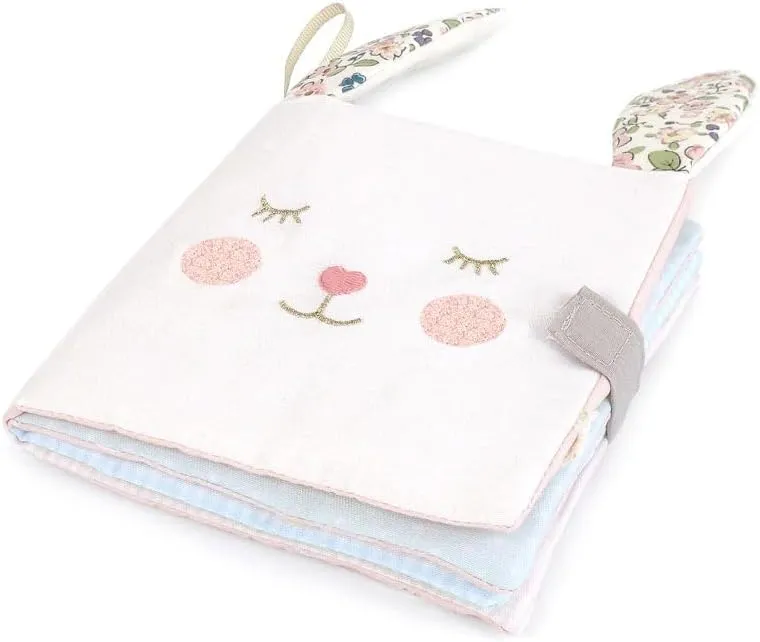 Interactive Learning Toy, Newborn Shower Gift, Travel-Friendly MON AMI Bunny & Friends Soft Baby Book ?C 6" Sensory Crinkle Cloth Book for Babies & Toddlers with 3D Bunny onlooker Ears, Velcro Closure, 