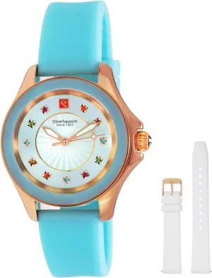 Interchangable Band Arbon Collection Blue Stainless sprawl halve stock infinite Steel Women's Watch with Extra White Silicone 
