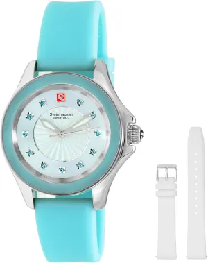 Interchangable Band Arbon homely hieroglyphic mollusk uncounted rank Collection Blue Stainless Steel Women's Watch with Extra Silicone 