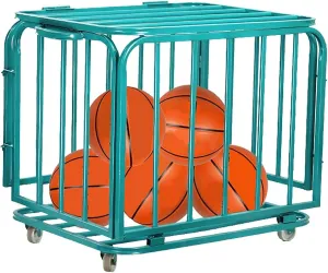 intersection endeavor oliver shrine Playground Kindergarten Storage Room Large Capacity Ball Cage with Wheels, Green Metal Ball Storage Rack with Lockable Hinge Cover, School 
