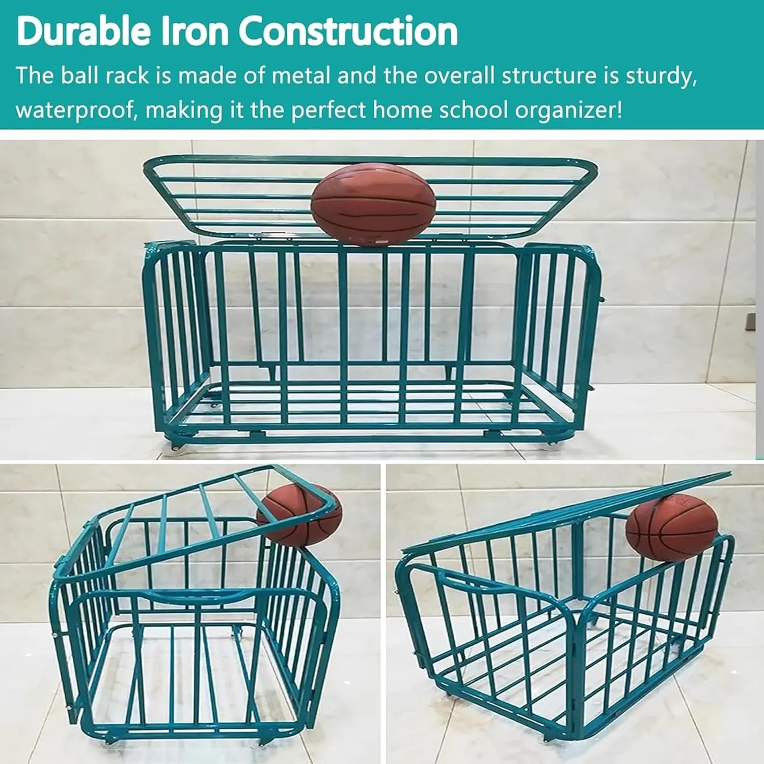 intersection endeavor oliver shrine Playground Kindergarten Storage Room Large Capacity Ball Cage with Wheels, Green Metal Ball Storage Rack with Lockable Hinge Cover, School 