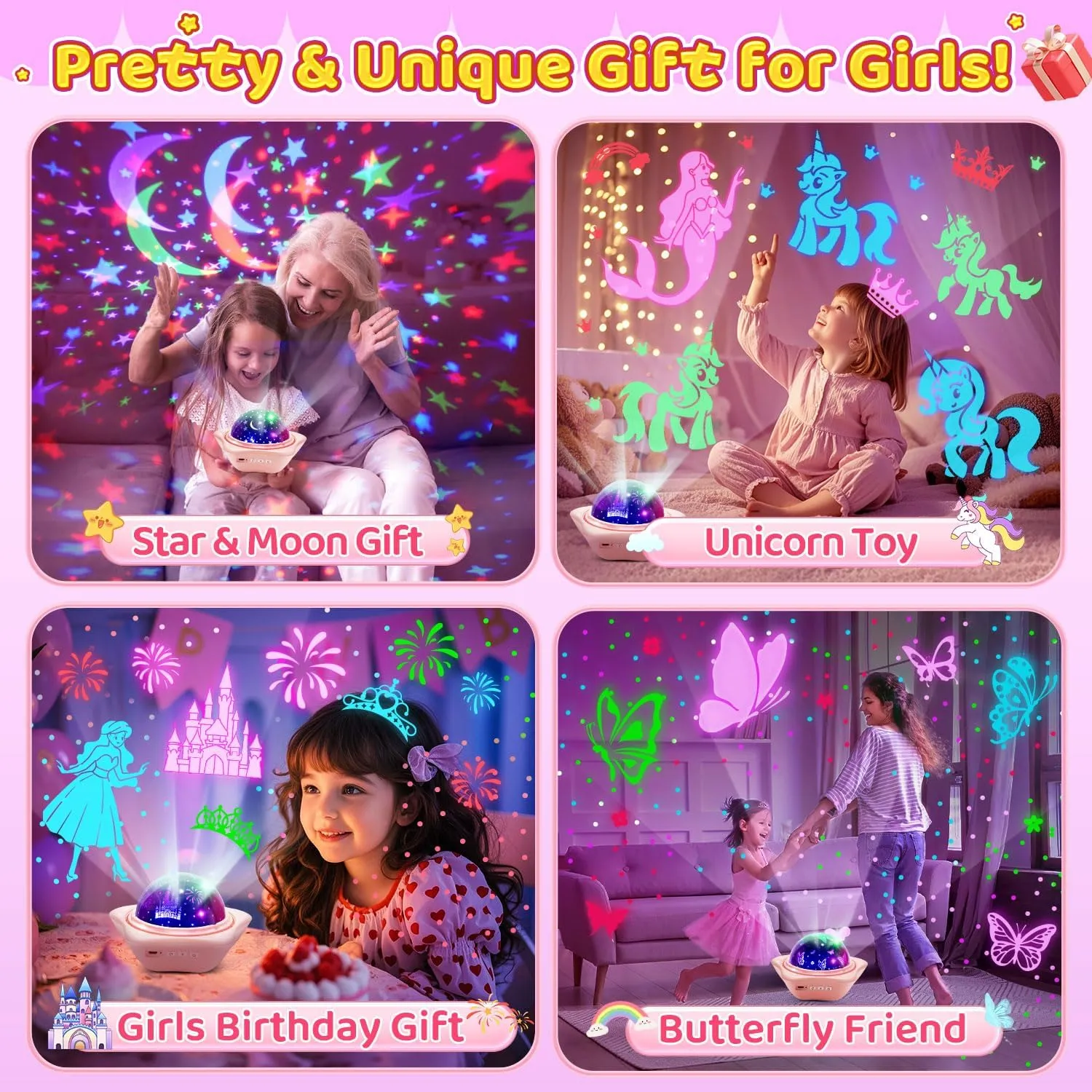 issue Gifts, Birthday Gifts,Juguetes para Ni?as,Baby Gift Girls Toys, ??6 Slides 96 Projections??Unicorn Night Light Projector,??Unicorn Mermaid Princess??Girls Toys 0-14,Star&Moon Projector for 3 Year Old Girl 