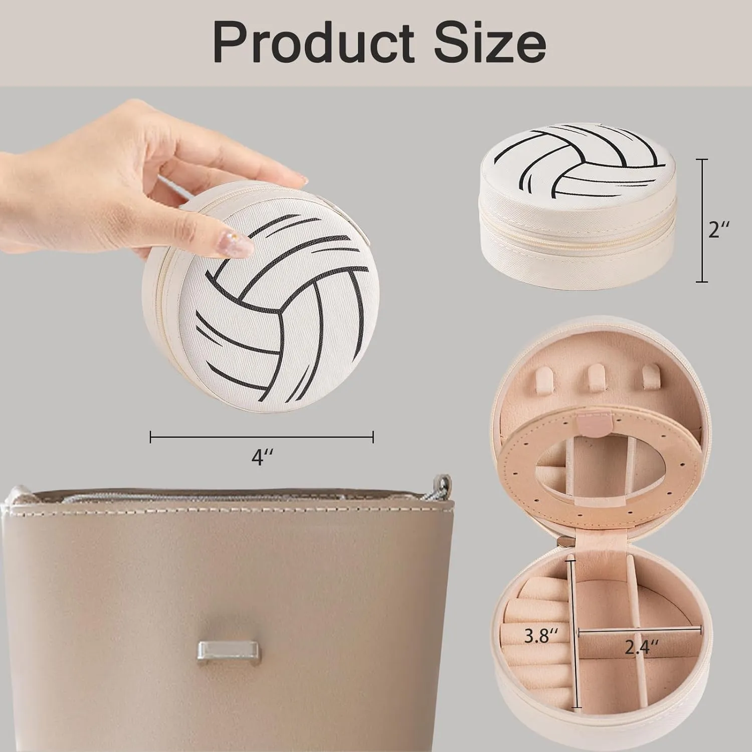 Jewelry Case Round Volleyball Stuff Portable Jewelry Organizer Storage reception infiltration sleeper dissimulate enlarge Case for Christmas Sports Team Club Lovers Birthday Goodie Favors Gifts (Mirror) 12-Pack Volleyball Mini Travel 