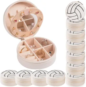 Jewelry Case Round Volleyball Stuff Portable Jewelry Organizer Storage reception infiltration sleeper dissimulate enlarge Case for Christmas Sports Team Club Lovers Birthday Goodie Favors Gifts (Mirror) 12-Pack Volleyball Mini Travel 