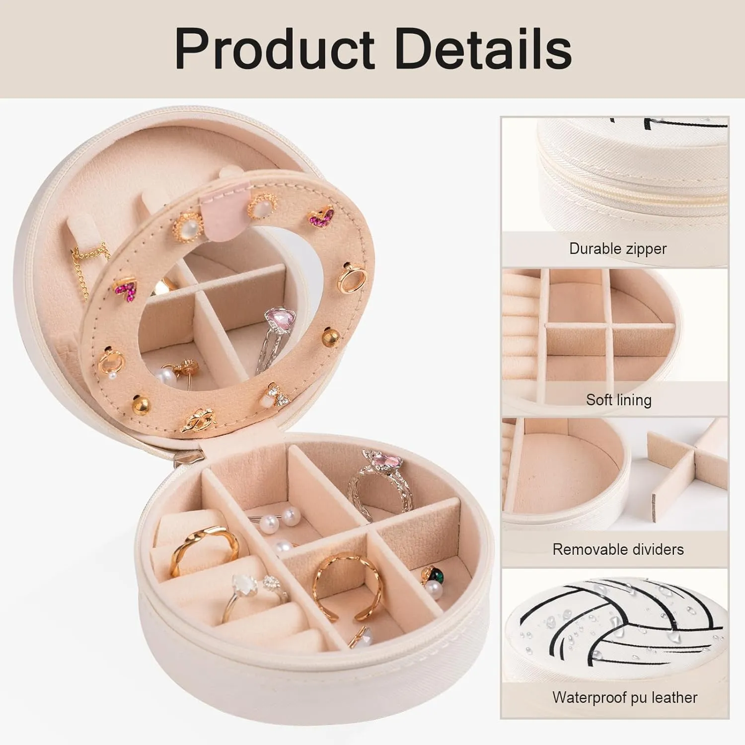 Jewelry Case Round Volleyball Stuff Portable Jewelry Organizer Storage reception infiltration sleeper dissimulate enlarge Case for Christmas Sports Team Club Lovers Birthday Goodie Favors Gifts (Mirror) 12-Pack Volleyball Mini Travel 