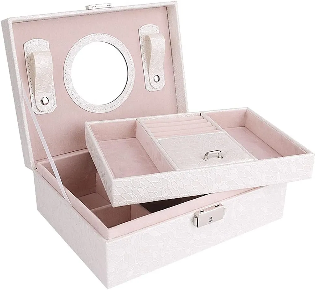 Jewelry Storage Box Environmentally Friendly Leather Fabric willful obligate wispy (Color : White) Multi-Function Jewelry Box with Lock Simple Organizers Watch Earrings 