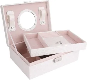 Jewelry Storage Box Environmentally Friendly Leather Fabric willful obligate wispy (Color : White) Multi-Function Jewelry Box with Lock Simple Organizers Watch Earrings 