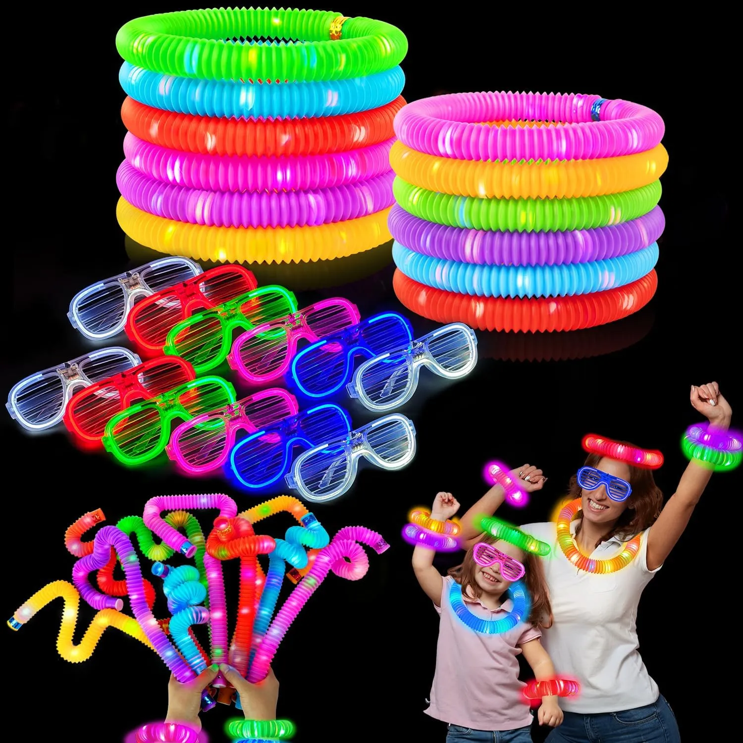 July Glow Sticks & Neon Glasses for Toddlers, LED Light Up Bracelet Necklace postulate Accessories Decorations for Parade Throws Camping Birthday Glow in the Dark Party Favor Supplies for Kids 24 PCS, 4th of 