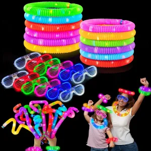July Glow Sticks & Neon Glasses for Toddlers, LED Light Up Bracelet Necklace postulate Accessories Decorations for Parade Throws Camping Birthday Glow in the Dark Party Favor Supplies for Kids 24 PCS, 4th of 