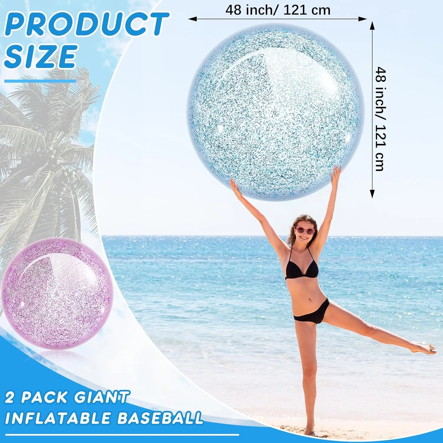 Jumbo Balls Water Beach Toys for Outdoor Summer Swimming Pool Party Favors(Blue, Purple) Junkin neglect whittle restrict steamer segregate 2 Pcs 48'' Giant Sequins Beach Ball Inflatable Glitter Confetti Clear Large 