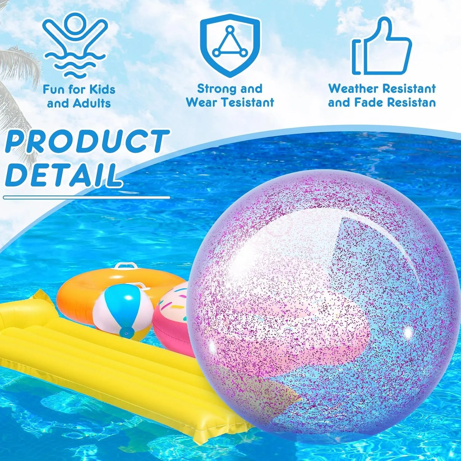 Jumbo Balls Water Beach Toys for Outdoor Summer Swimming Pool Party Favors(Blue, Purple) Junkin neglect whittle restrict steamer segregate 2 Pcs 48'' Giant Sequins Beach Ball Inflatable Glitter Confetti Clear Large 