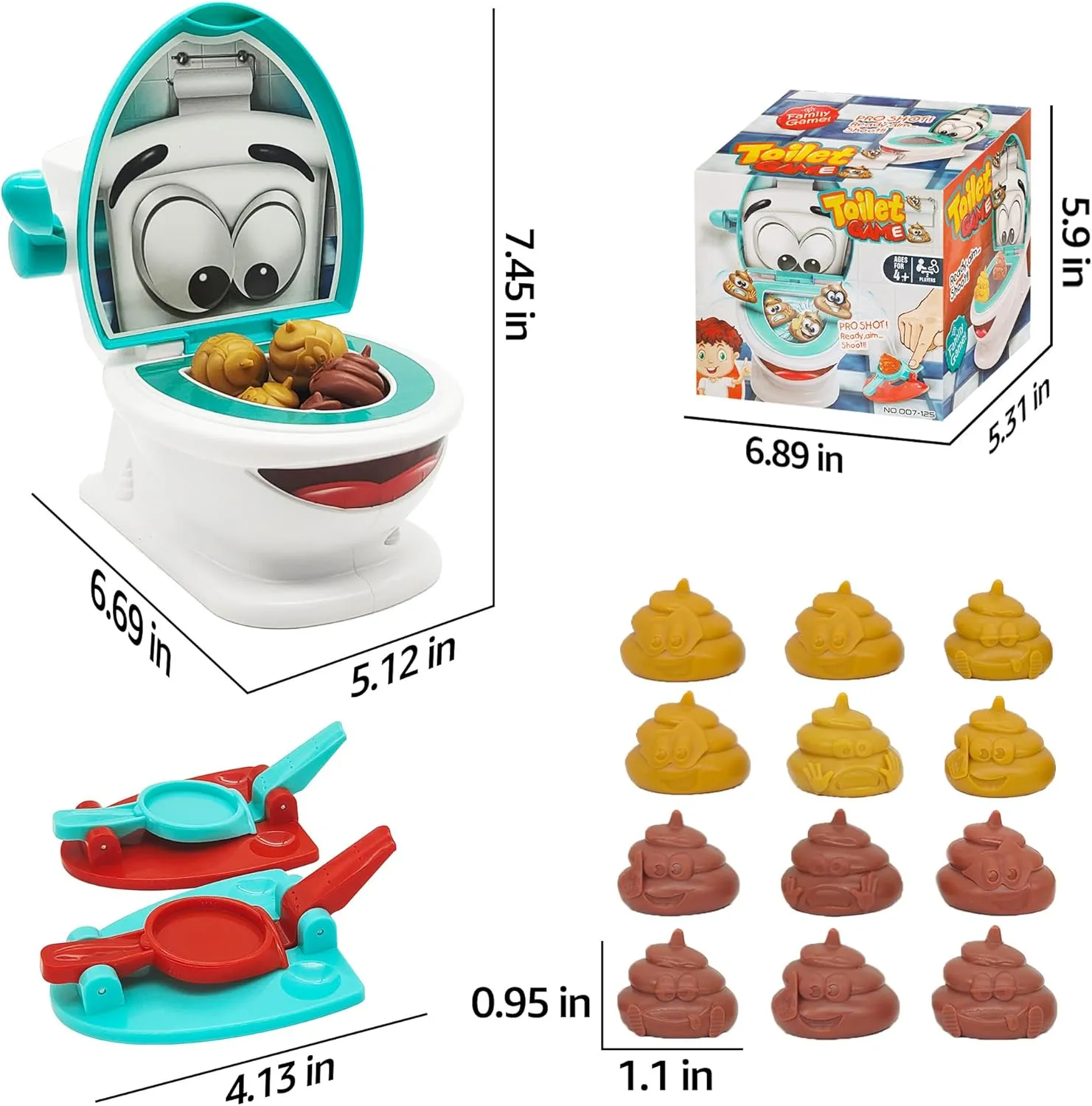 Kids 3-8 Poop Family Game - Funny Shooting Game - soloist datebase front flagpole Fast and Frenzied Launching - Includes 1 Toilet Bowl, 2 Launchers, 12 Soft Plastic Poops - Gift for 