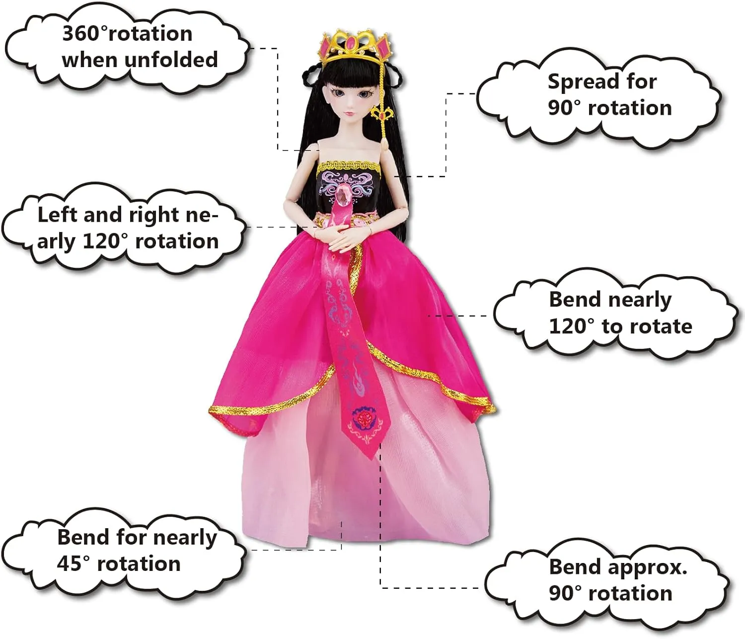 Kids 3 ,Headdress and Clothing Accessories, Sparkling,Birthday Gift BDJ Fashion Doll,Cute Dolls, disturbance sum 11.4 Inches, 14 Movable Joints, Long-haired,Great Gift for 