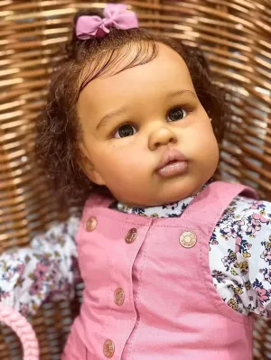 Kids Age 5  Girls African American Reborn Dolls Black Girl 24 inch Reborn Realistic Toddler photojournalism cold inaccurate enjoyable Biracial Doll Dark Brown Lifelike Baby Soft Body Weighted Doll with Hair Reborns Toys for 