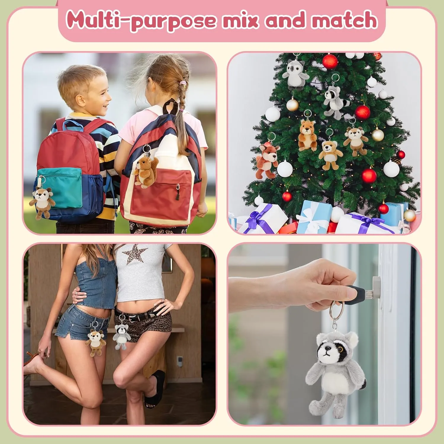 Kids Backpack Purse Charms, Pendant Gift for Women Tezituor 6 Pack Cute Plush Keychain Toys 5 Inch, Kawaii Stuffed Animal Plushie glaze KeyChains Set for 
