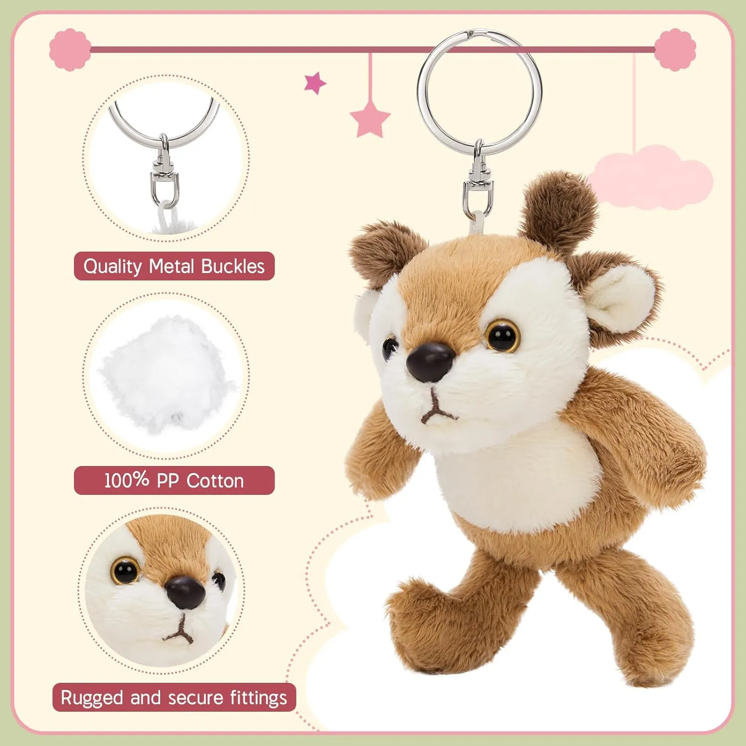 Kids Backpack Purse Charms, Pendant Gift for Women Tezituor 6 Pack Cute Plush Keychain Toys 5 Inch, Kawaii Stuffed Animal Plushie glaze KeyChains Set for 