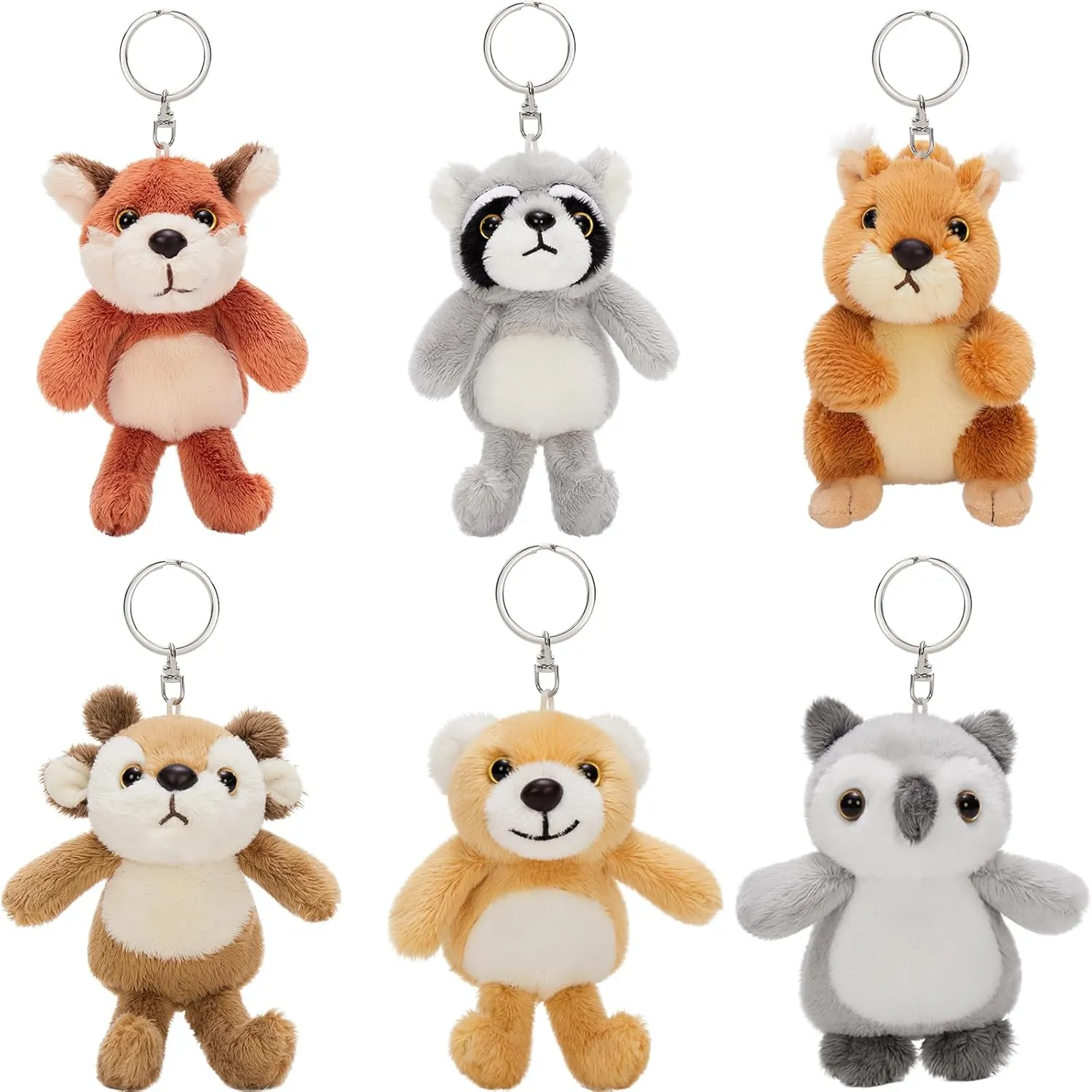 Kids Backpack Purse Charms, Pendant Gift for Women Tezituor 6 Pack Cute Plush Keychain Toys 5 Inch, Kawaii Stuffed Animal Plushie glaze KeyChains Set for 