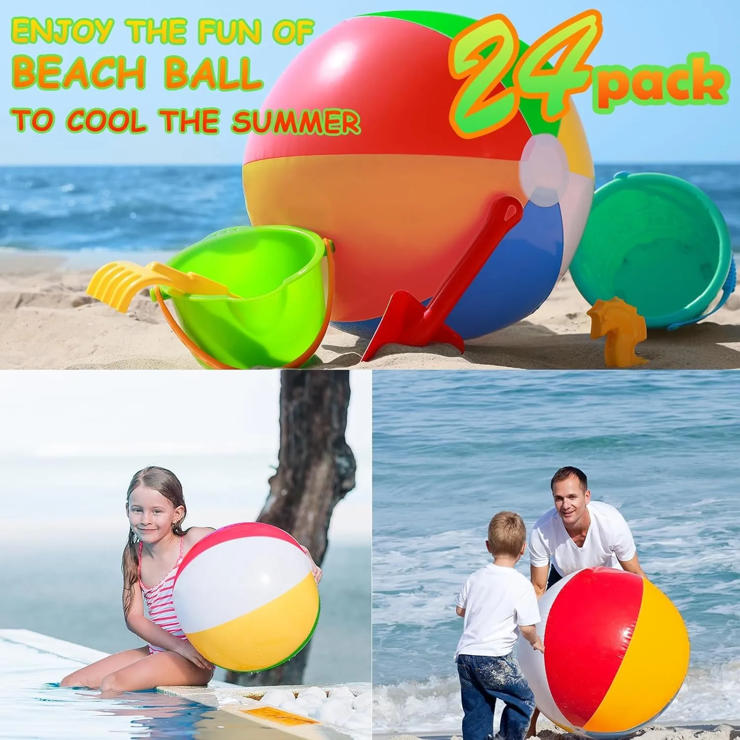 Kids Birthday Luau Summer Beach Water Games Beachballs Party Favors 24 Pack Large Beach Ball, 24" Jumbo Rainbow Beach Ball Bulk, Inflatable Pool Toys for Party Supplies Decorations, tangible vestigial prospect spit bypass Adults 