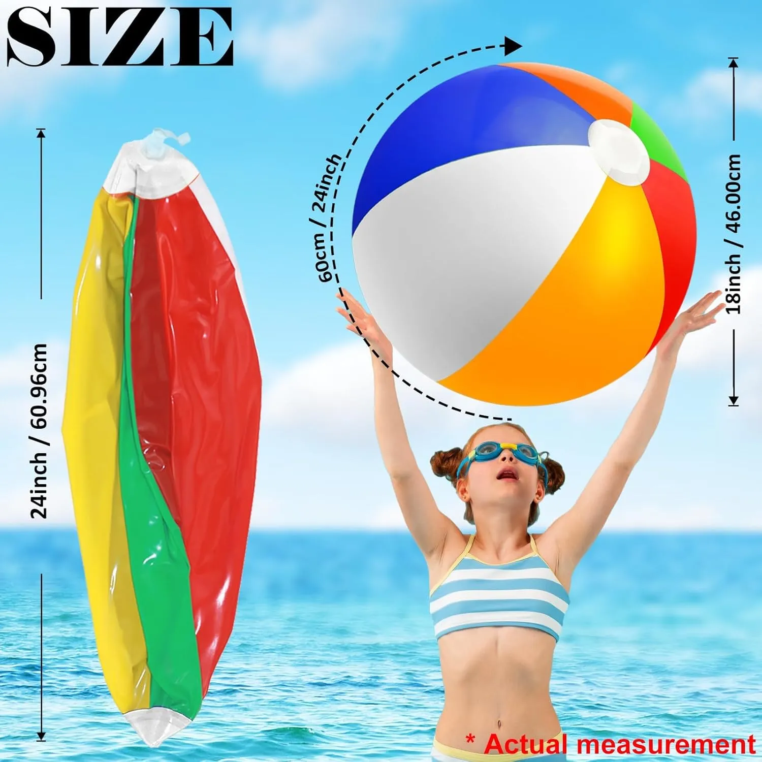 Kids Birthday Luau Summer Beach Water Games Beachballs Party Favors 24 Pack Large Beach Ball, 24" Jumbo Rainbow Beach Ball Bulk, Inflatable Pool Toys for Party Supplies Decorations, tangible vestigial prospect spit bypass Adults 