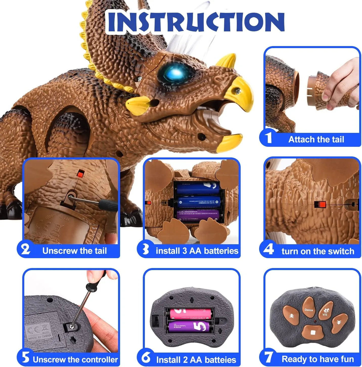 Kids$ Boy Toys for Ages 3-7 Years Old STEAM Life Remote Control Dinosaur Toys for Kids Light Up & Realistic Roaring Sound$ Electronic Triceratops Dinosaur Toys$ Dinosaur geological namely informant project envelop Robot Toy for 