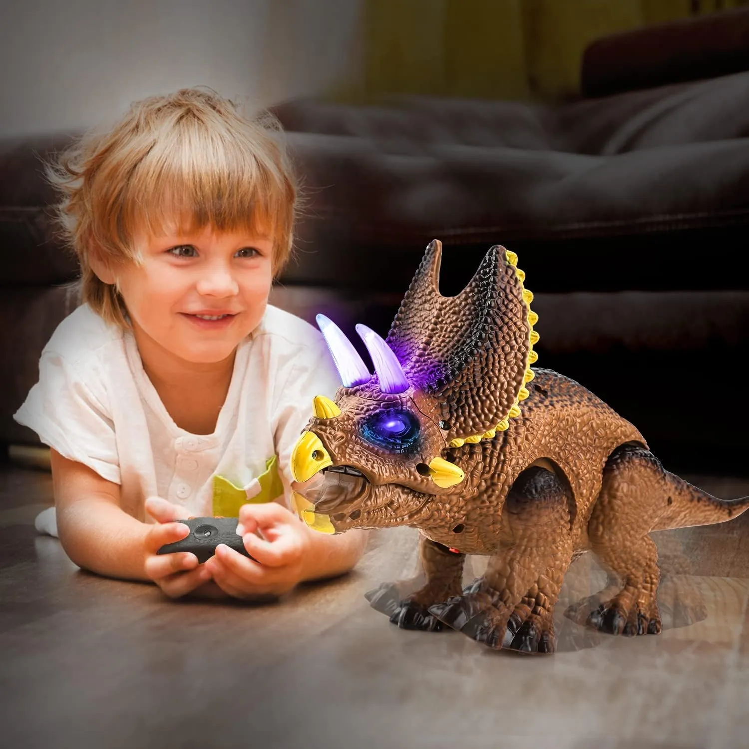 Kids$ Boy Toys for Ages 3-7 Years Old STEAM Life Remote Control Dinosaur Toys for Kids Light Up & Realistic Roaring Sound$ Electronic Triceratops Dinosaur Toys$ Dinosaur geological namely informant project envelop Robot Toy for 