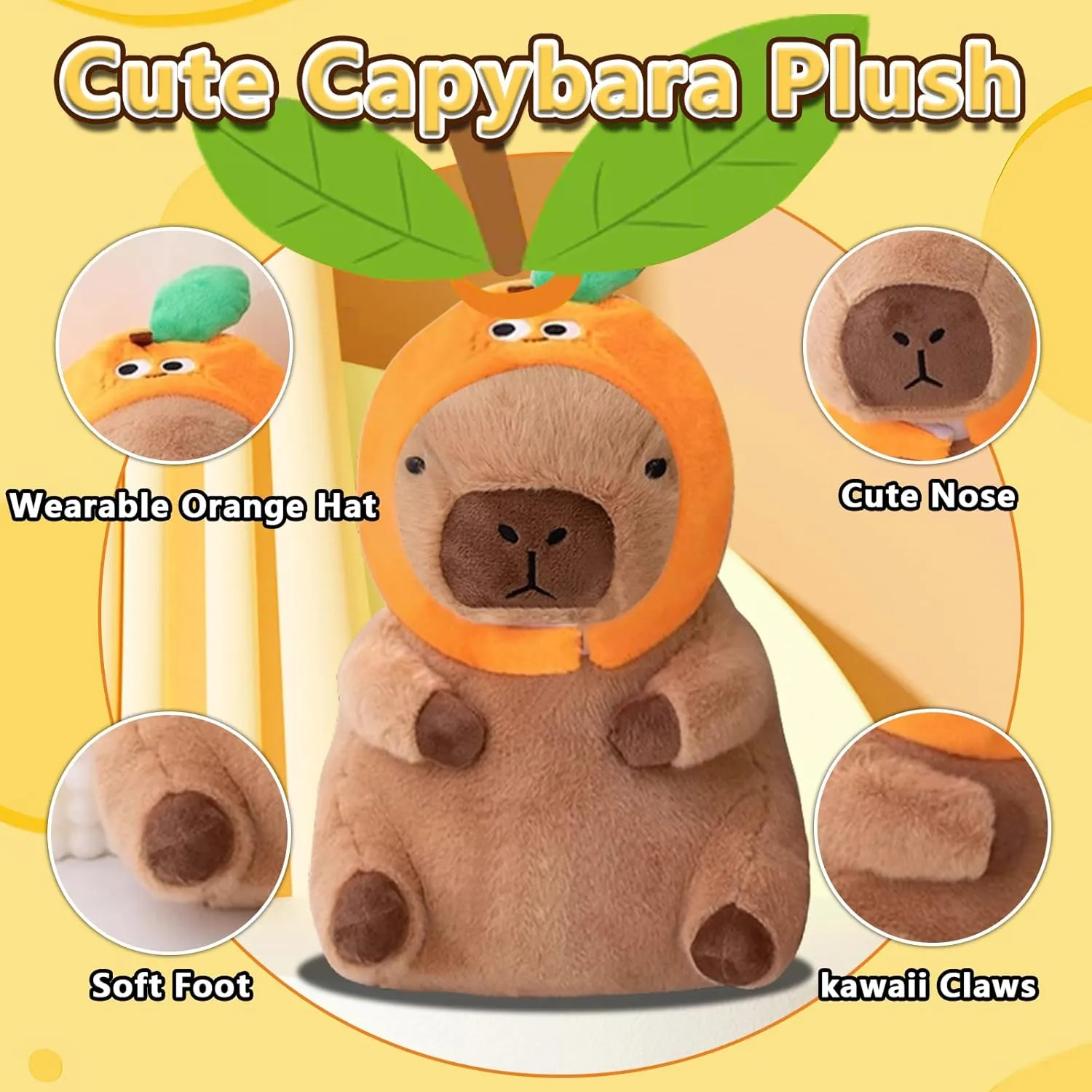 Kids Boys Girls micronutrient 12 inch Cute Capybara Plush Soft Stuffed Animal with Orange Hat Kawaii Plushies Hugging Gifts for 