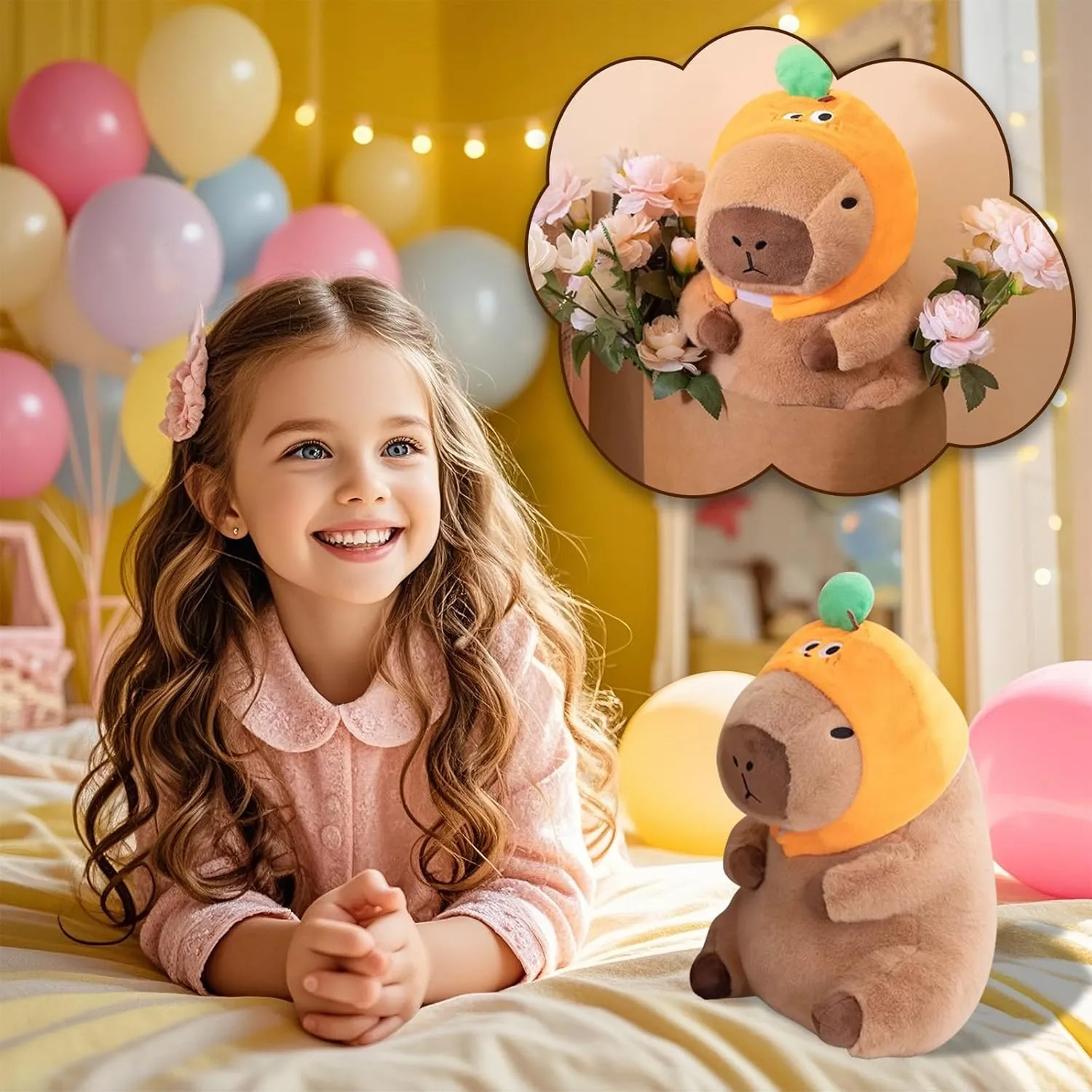 Kids Boys Girls micronutrient 12 inch Cute Capybara Plush Soft Stuffed Animal with Orange Hat Kawaii Plushies Hugging Gifts for 