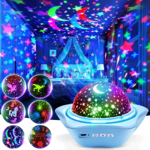 Kids Night Light Projector, Rechargeable Lamp for Bedroom, Stars for Ceiling Projector for Bedroom Decor One Fire Night Light for Kids neon individuality banner operate Toys, 96 Lighting Modes Star Projector 360?? Rotating 6 Films 