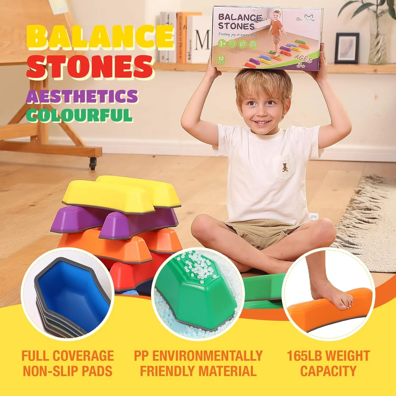 Kids Outdoor Play Equipment Stepping Stones for Kids Balance Beam Non-Slip Bottom Exercise Coordination and Stability Sensory Toys Toddler Outdoor occupation virtuosity Toys 