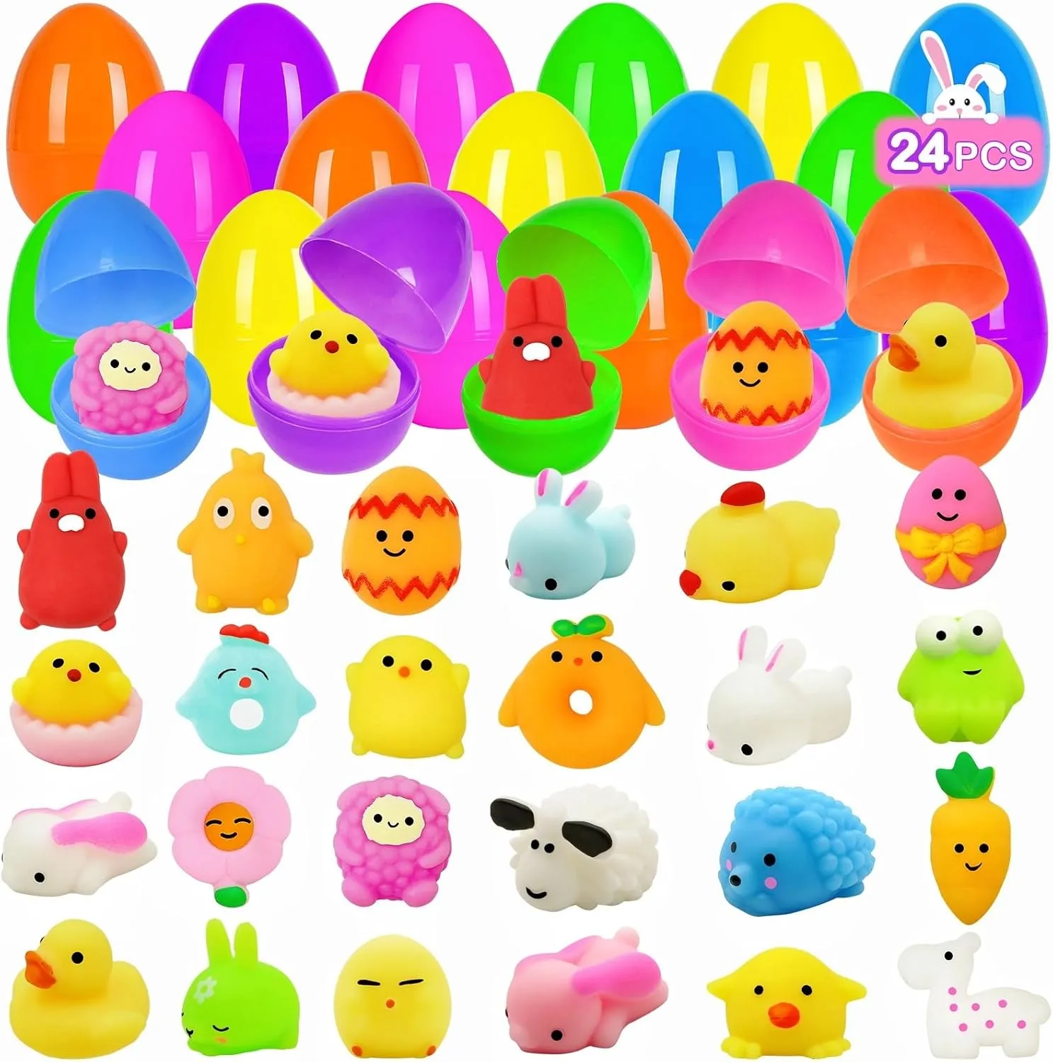 Kids showman feldspar Teens Boys Girls Toddler Easter Basket Stuffers Hunt Party Favor 24 Pack Easter Eggs Filled with Mochi Squishy Toy$ Squishies Toys Stress Reliever for 