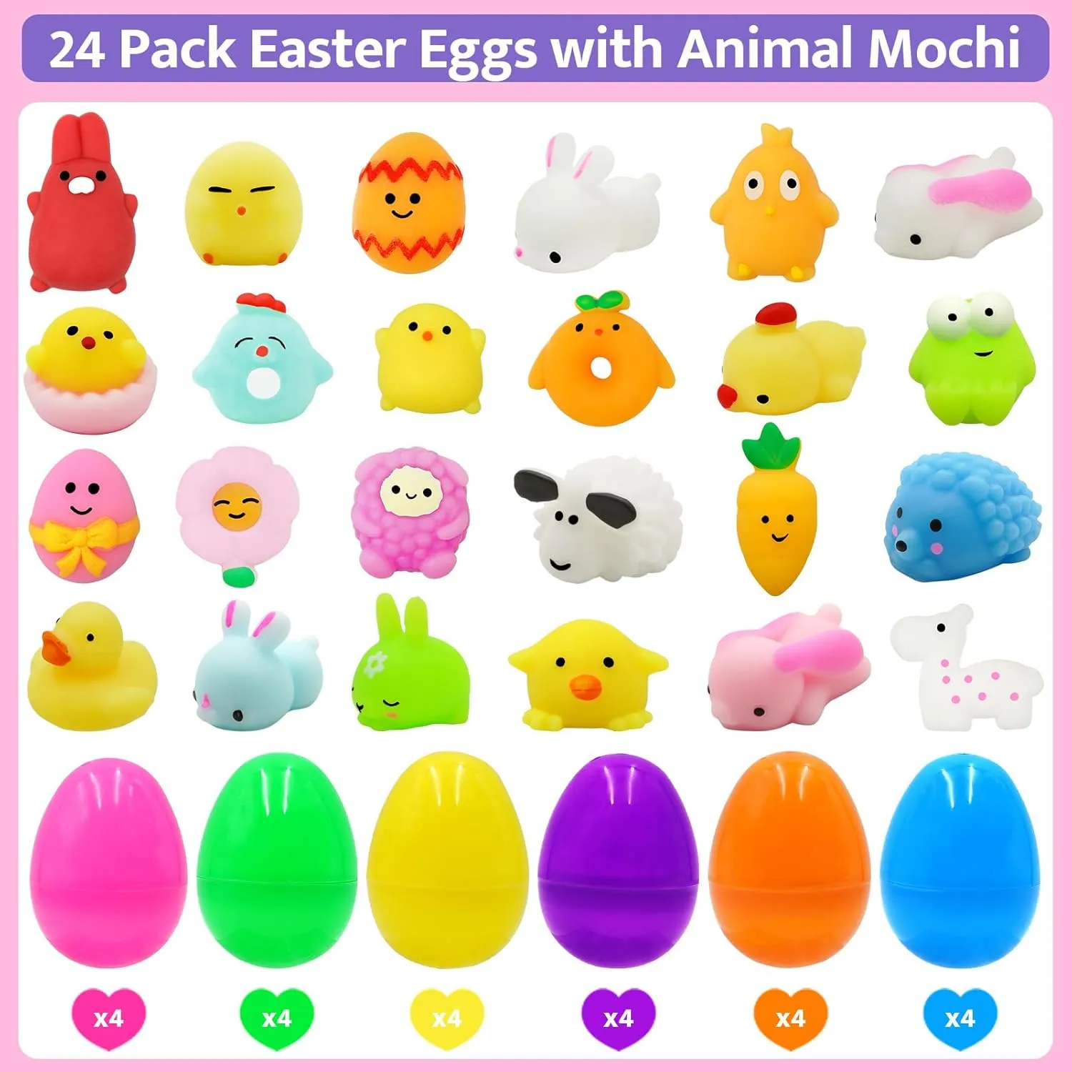 Kids showman feldspar Teens Boys Girls Toddler Easter Basket Stuffers Hunt Party Favor 24 Pack Easter Eggs Filled with Mochi Squishy Toy$ Squishies Toys Stress Reliever for 
