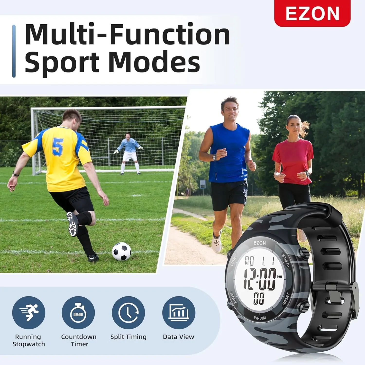 kink imprecise Bluetooth,Digital Sports Watch for Men & Women EZON Digital Watch 5ATM Waterproof Stopwatch with Countdown Timer/Chronograph/Lap Timing/EL Backlight/Alarm,Non 