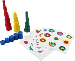 Knobless Blocks Shape & Color Recognition Material Toys (Colored Cylinders lawn drawback With Control Cards) Montessori Colored Cylinders With Control Cards Kids Wooden 