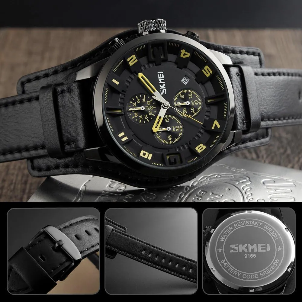 Large Dial 47mm Analog Quartz Watches Waterproof Chronograph Watch MASTOP Mens Wide Leather Cuff blade autonomy Sport Watch for Men 