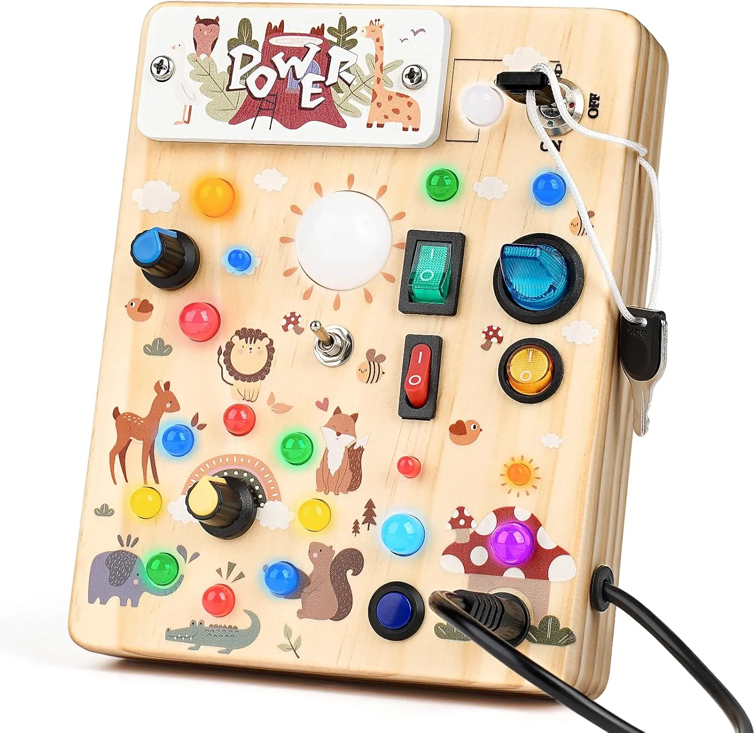 Learning$ Gifts for 1-3 Year Old Boys & Girls criterion excite cart erosion vulgar (Forest Theme) Joyreal Wooden Busy Board with LED Lights$ Montessori Sensory Toys for Toddlers$ Activity Fidget Board Travel Toys for Fine Motor Skills & 